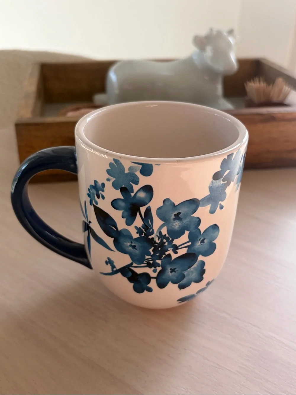 Pier 1 Imports 16 Oz Mug Ironstone Hand Painted Blue Floral Azure